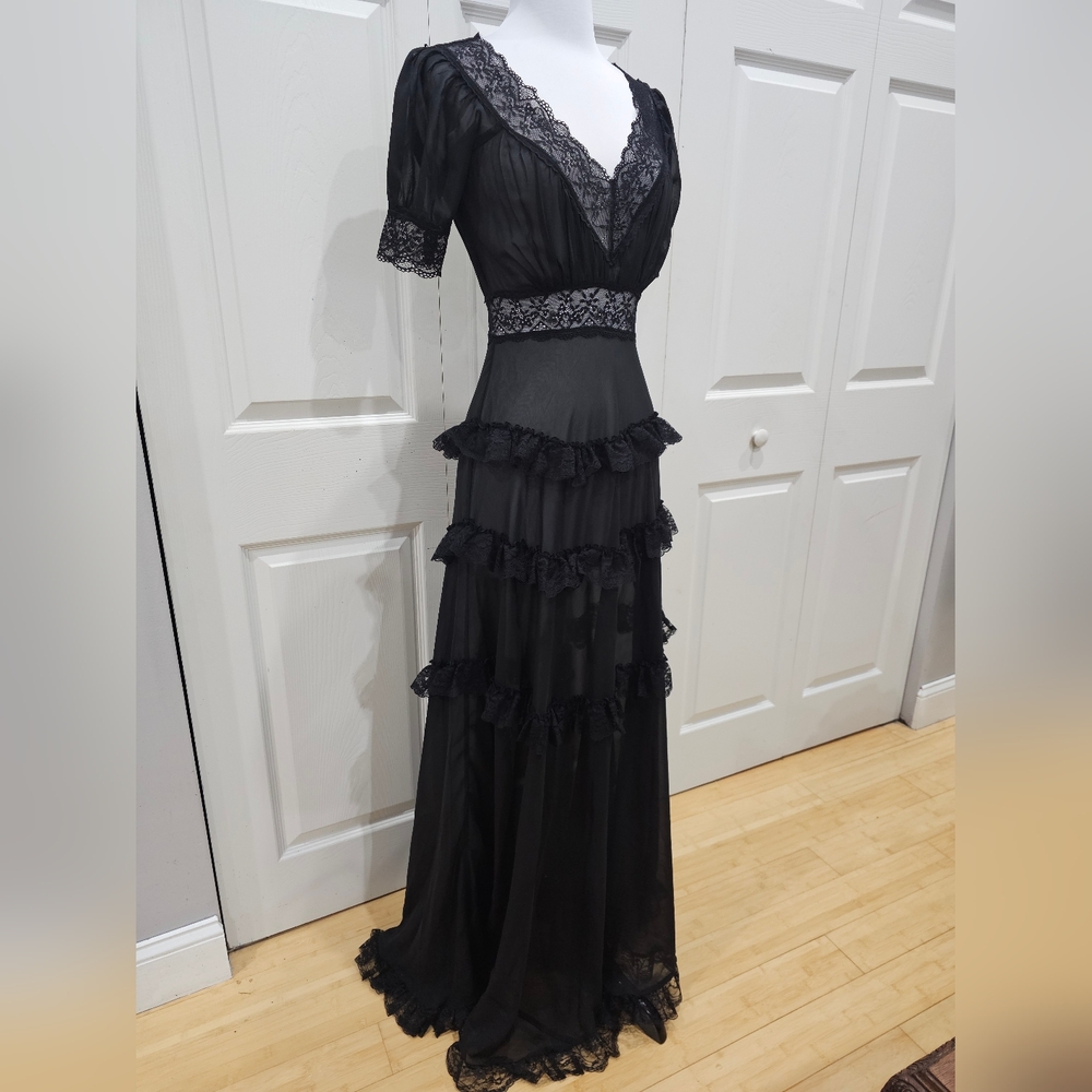 Dolls Kill Sexy Goth Widow Perpetual Night Lace Mesh Maxi Dress XXS XS - Picture 9 of 9